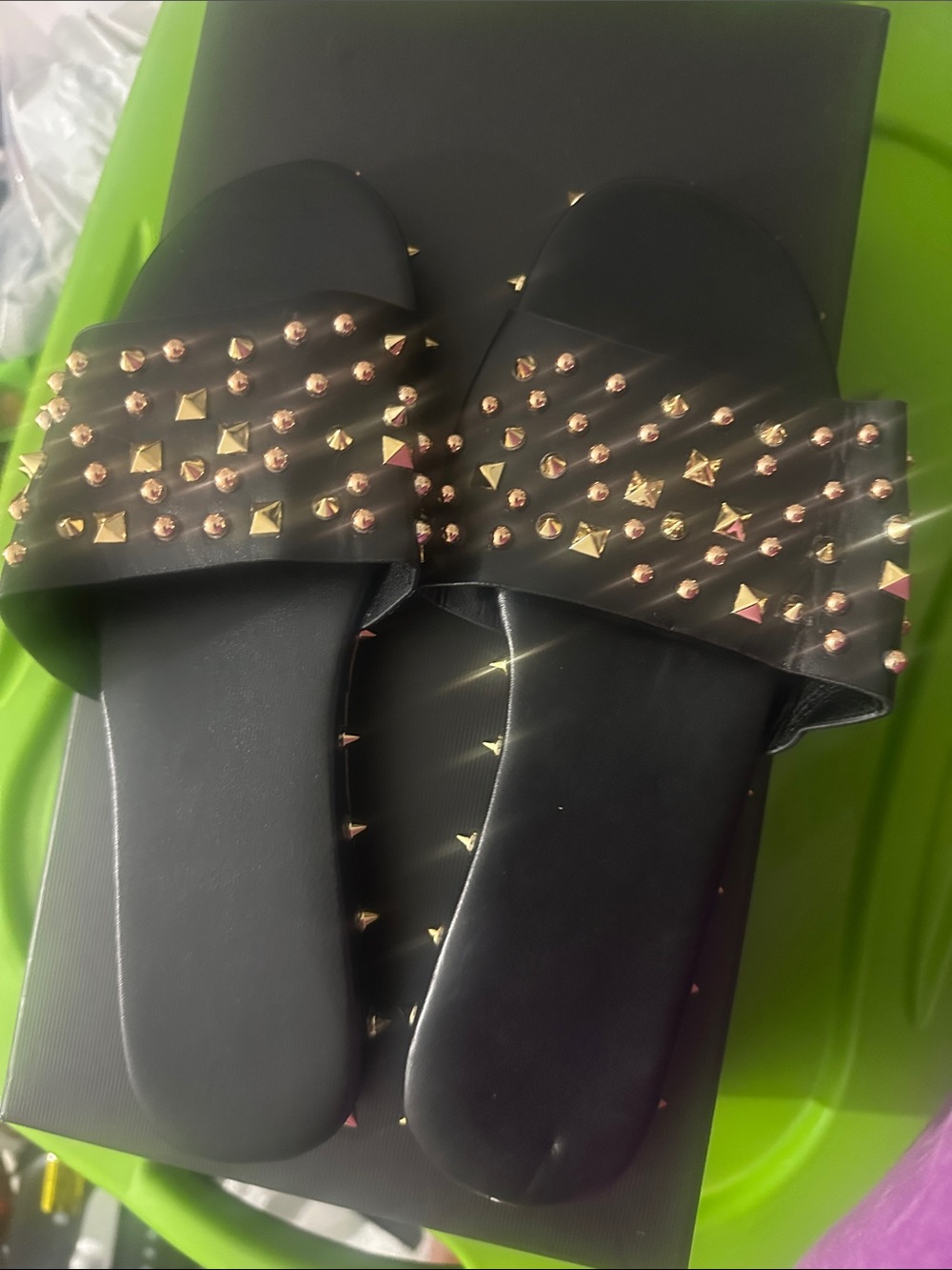 Black Studded Slide Sandals - Women's Fashion Slides